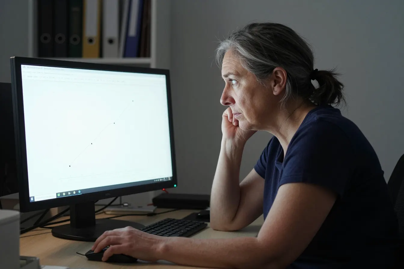 A researcher reviewing data at her desk