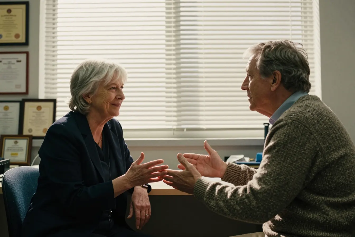A physician going through a document with a patient